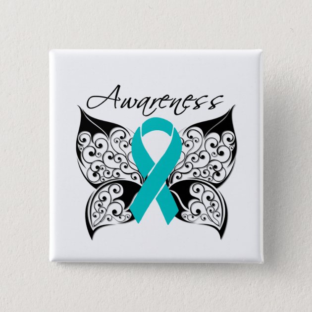 Tattoo Butterfly Awareness - Ovarian Cancer Button